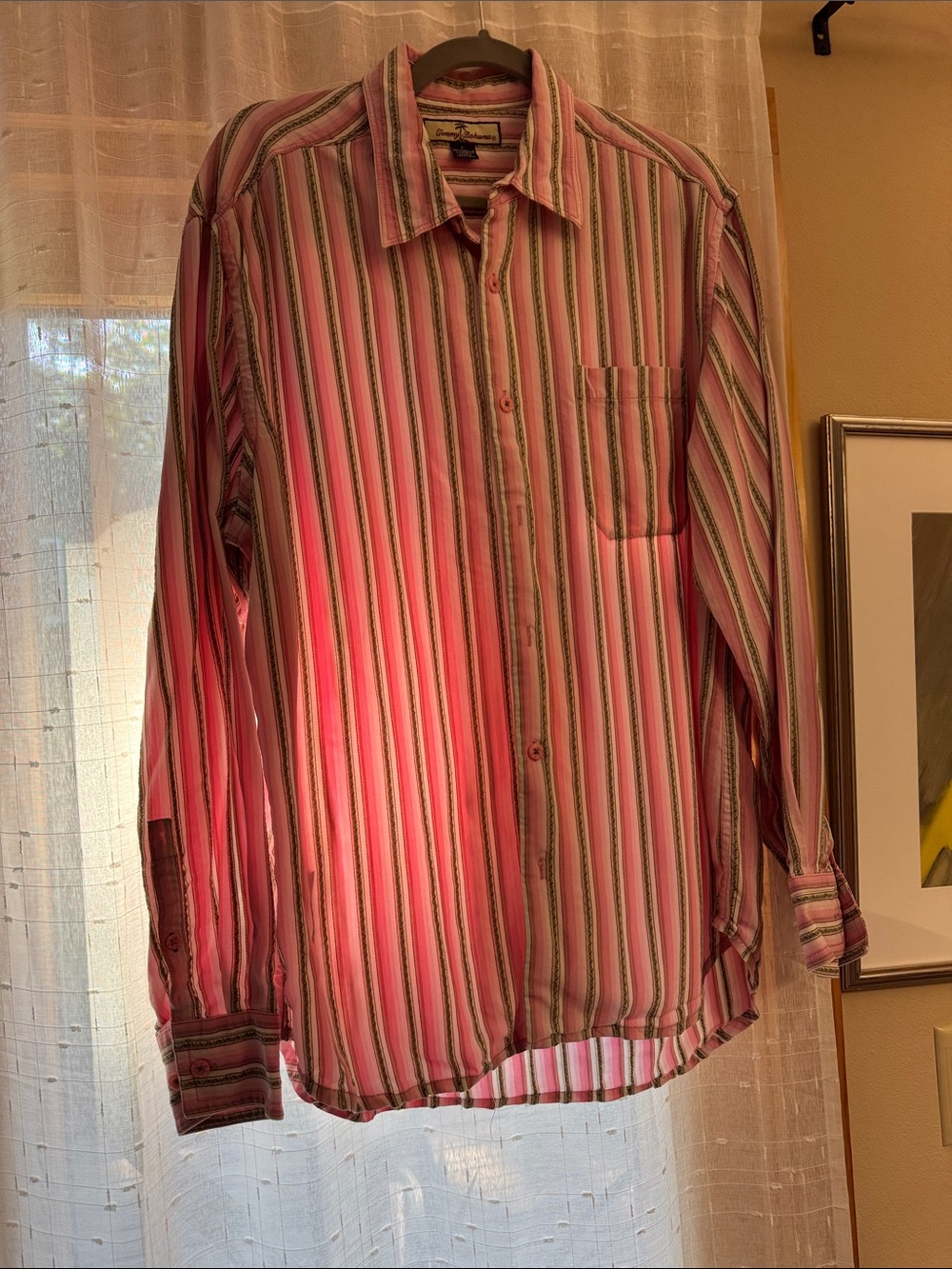 Tommy Bahama Men's Casual Pink Striped Button-Down Shirt